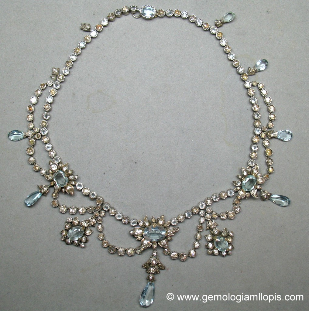 Collar de aguamarinas y diamantes antes de restaurar y valorar.