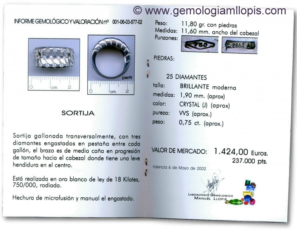 Informe gemologico y valoracion abierto gemologiamllopis