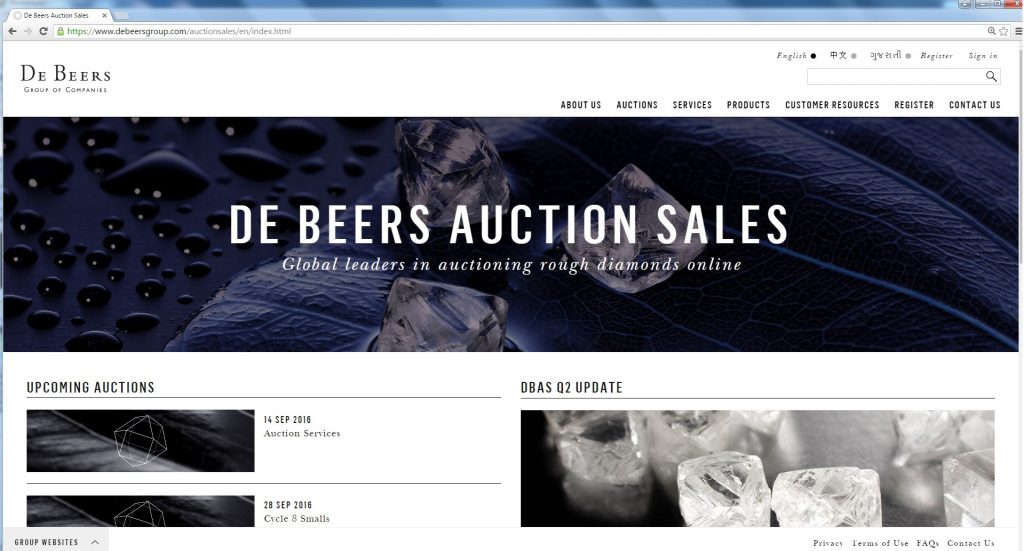 Sitio web de De Beers Auction Sales