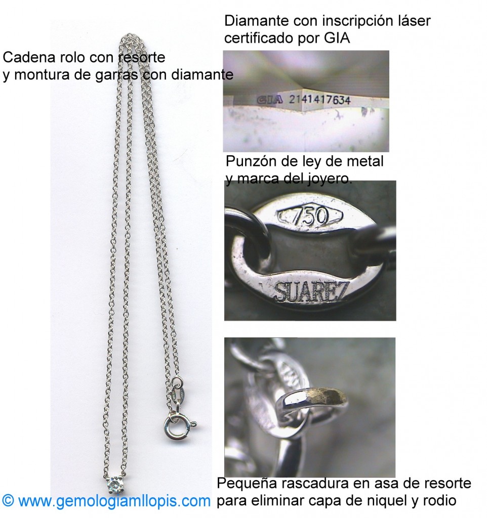 Cadena de oro 18K con diamante niquelada y rodiada