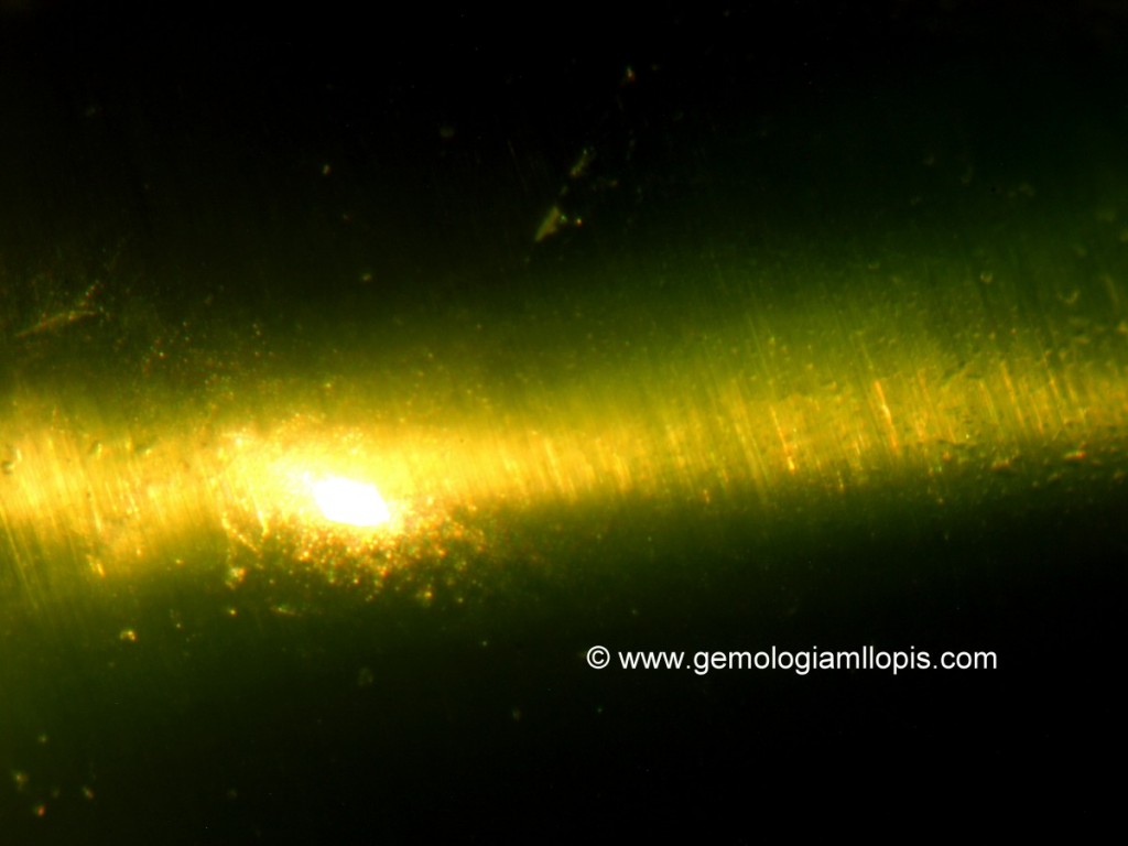 Diópsido ojo de gato. Luz reflejada, 120X.