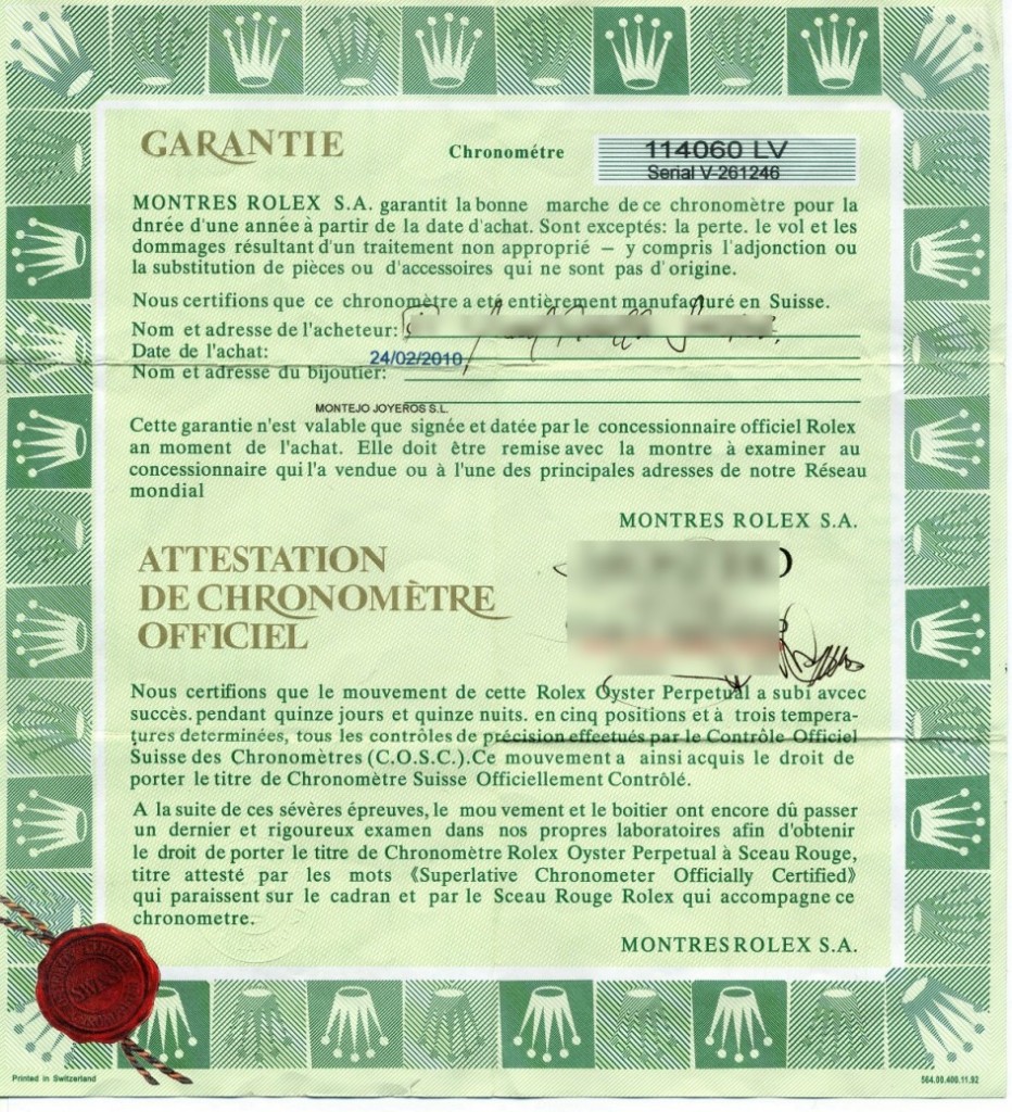 Garantia de reloj Rolex falsificada.