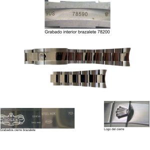 Detalles de la perfección tan minuciosa degrabados y logotipos en el brazalete y en el cierre de una réplica de Rolex Daytona